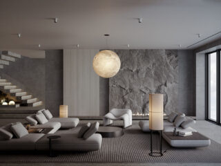 Restful Grey Home Interior With Warm Lighting