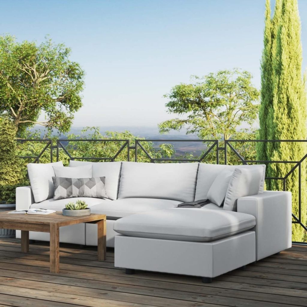 attractive luxury white outdoor sofa with plush cushions patio