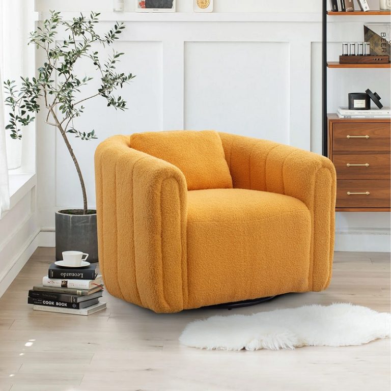 overstuffed gold swivel accent chair with soft teddy upholstery rich ...