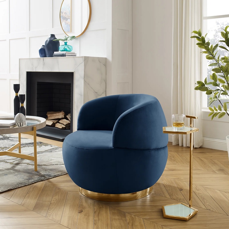 Spherical Navy Swivel Accent Chair With Golden Base Round Living Room Furniture Inspiration High Quality Velvet Barrel Back Small Seats For Entryway Glam Bedroom Seats 