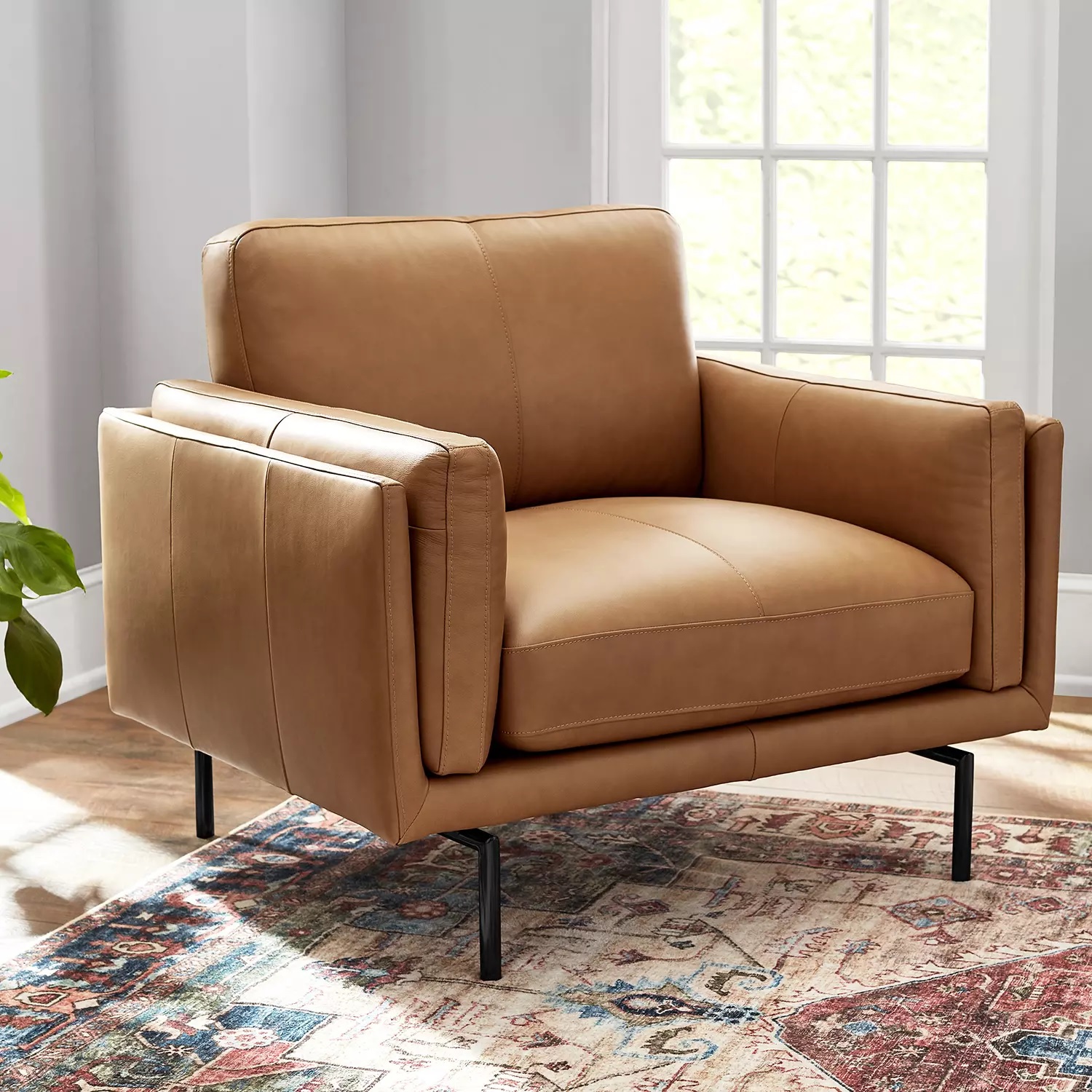 Caramel leather accent online chair