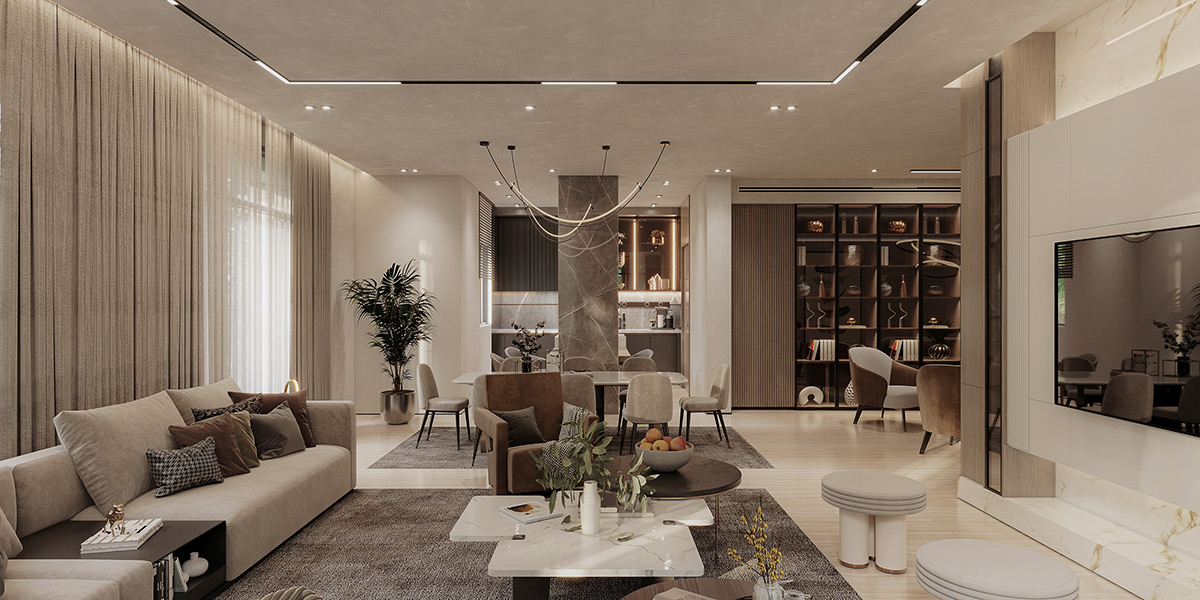 Modern Beige Interiors With Stylish TV Wall Ideas