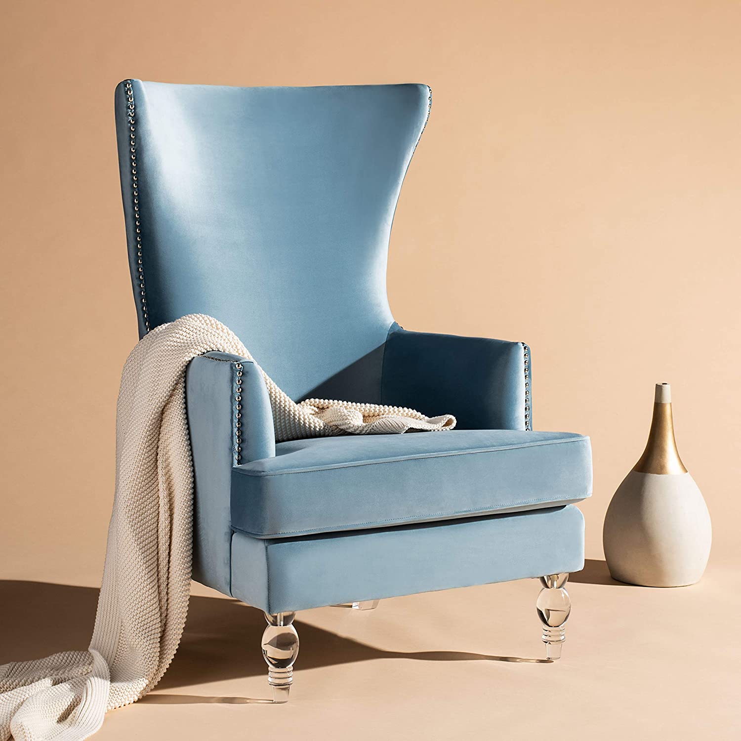 Blue velvet reading online chair