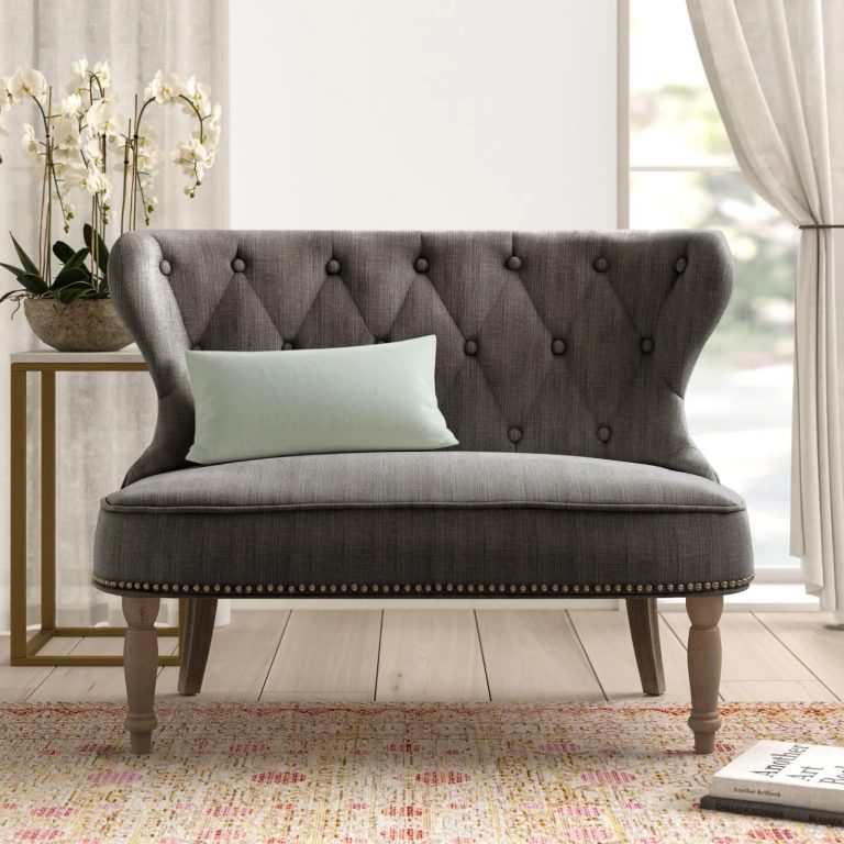 Wingback Tufted Bench With Back And Dramatic Button Tufting Grey Fabric