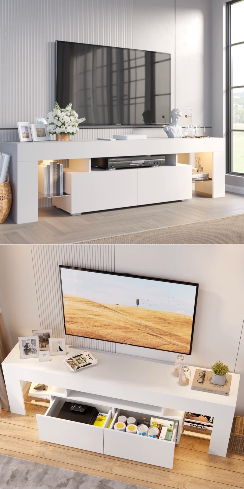 Minimalist white TV stand