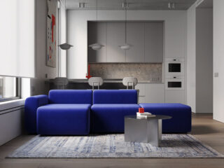 Powerfully Cohesive Blue and Red Accent Home Interior