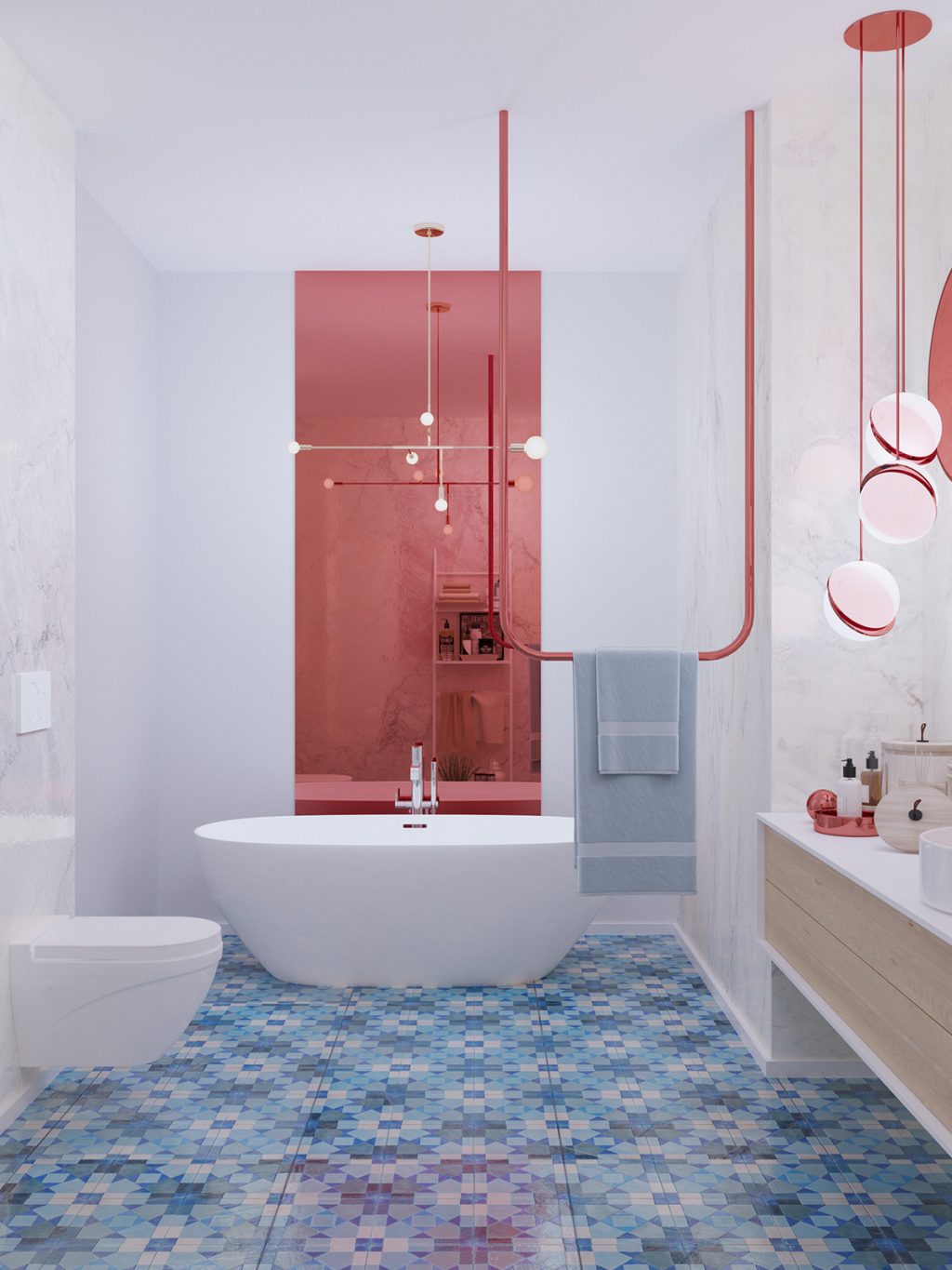 pink blue bathroom Interior Design Ideas