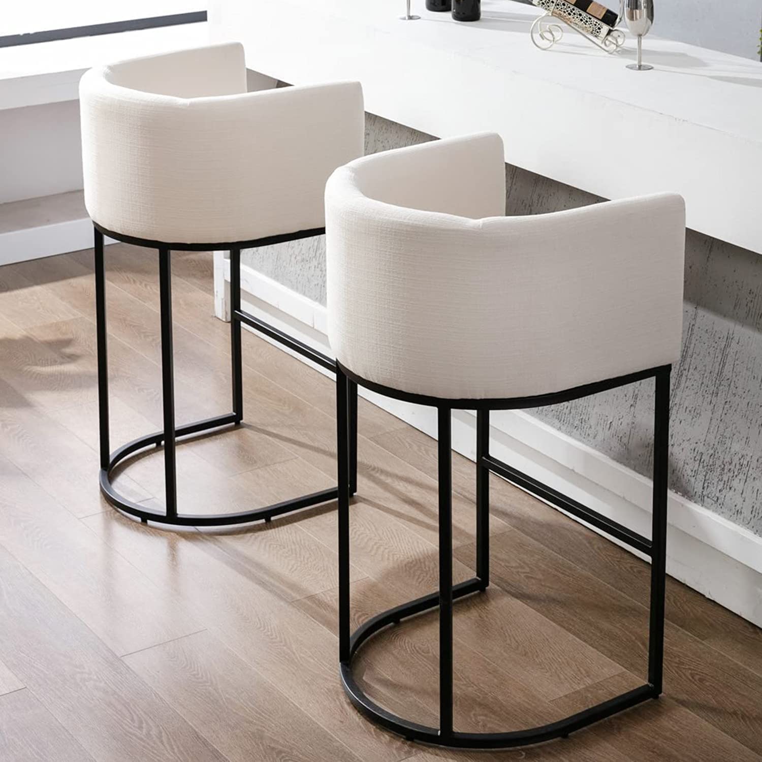 cream upholstered bar stools with arms and backrests contemporary minimalist furniture ideas for kitchen seating inspiration comfortable barstools for chic modern spaces