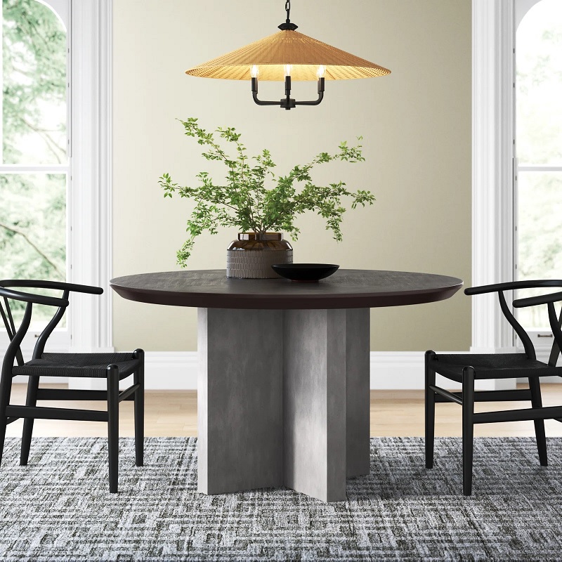 dark brown tabletop round kitchen dining table with concrete base industrial dining room furniture inspiration high end luxury weighty solid tables for sale online cement