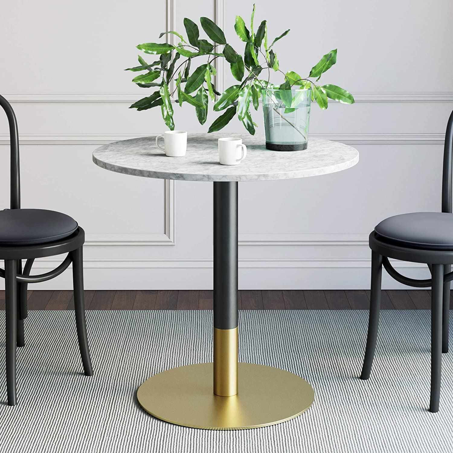 faux marble small round kitchen table with brass gold base and black finish white tabletop cheap furniture ideas for glam breakfast nook open concept kitchen furniture