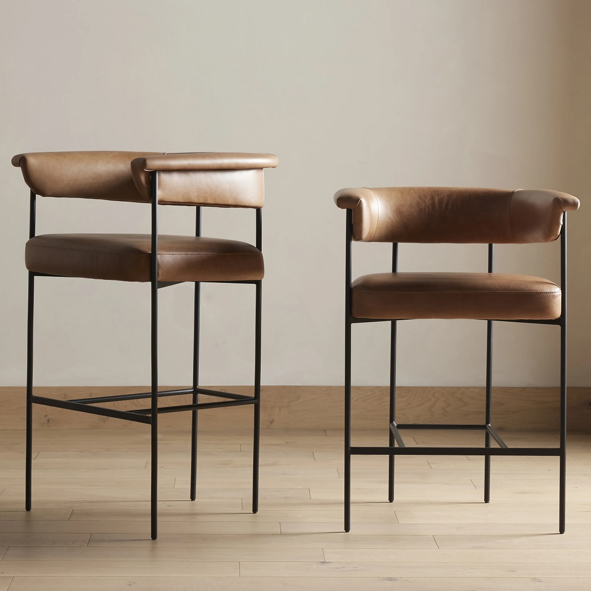 genuine leather upholstered bar stools with backrest and armrests