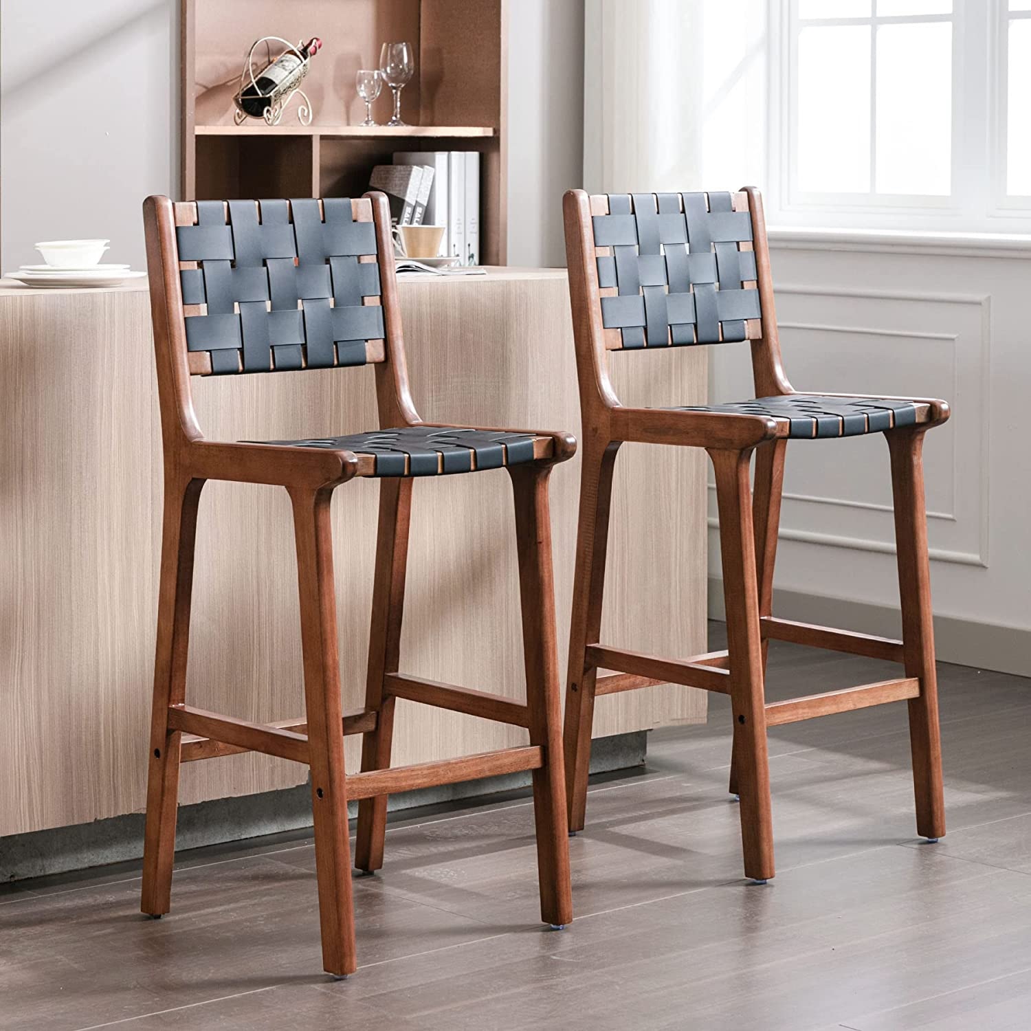 leather and wooden bar stool set for kitchen eat in seating inspiration mid century modern rustic furniture ideas for counter height dining table black or cognac colorways