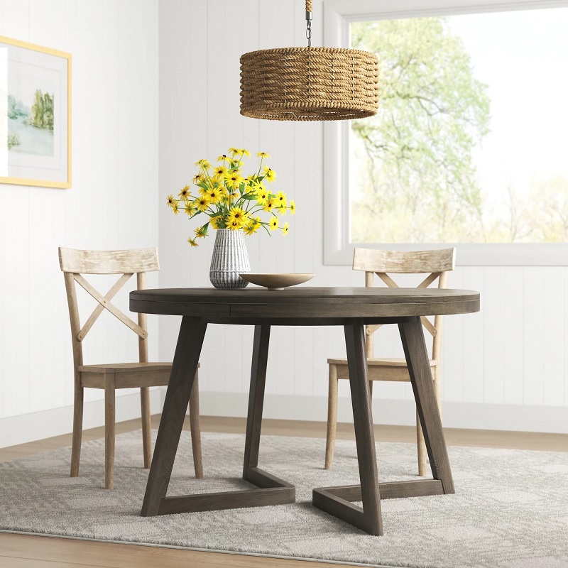 medium brown round kitchen table sets for sale on wayfair high quality solid wood construction angular legs modern silhouette with rustic finish 48 inch diameter dining table