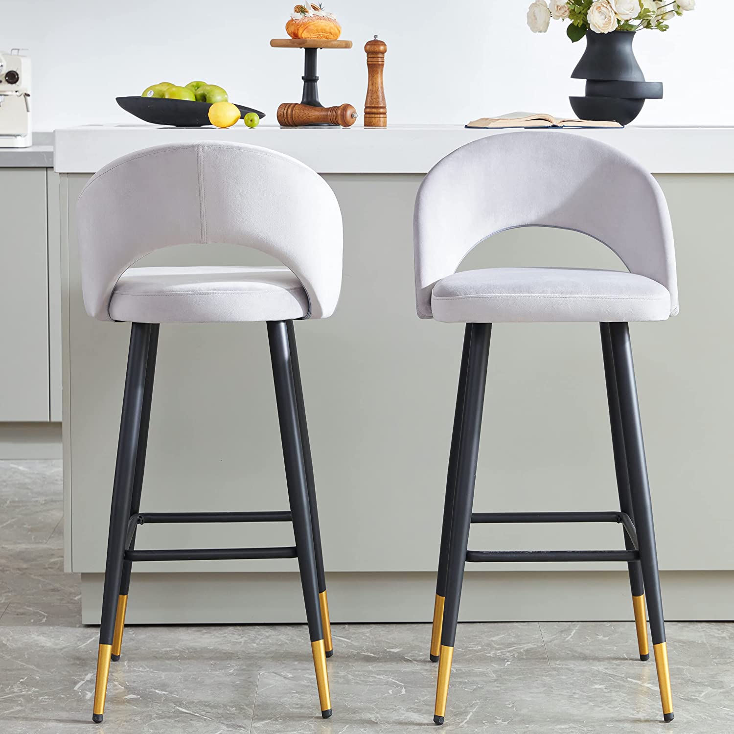 minimalist modern gray upholstered bar stools with black legs and gold capped feet cute mid century modern furniture for dine in kitchen layouts dining furniture ideas cheap