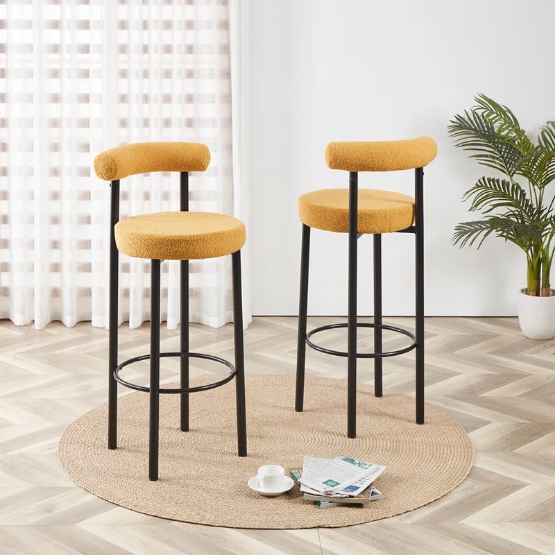 postmodern yellow upholstered bar stools for sale online unique backrest cylindrical shape round seat black base creative artistic kitchen furniture for sale online