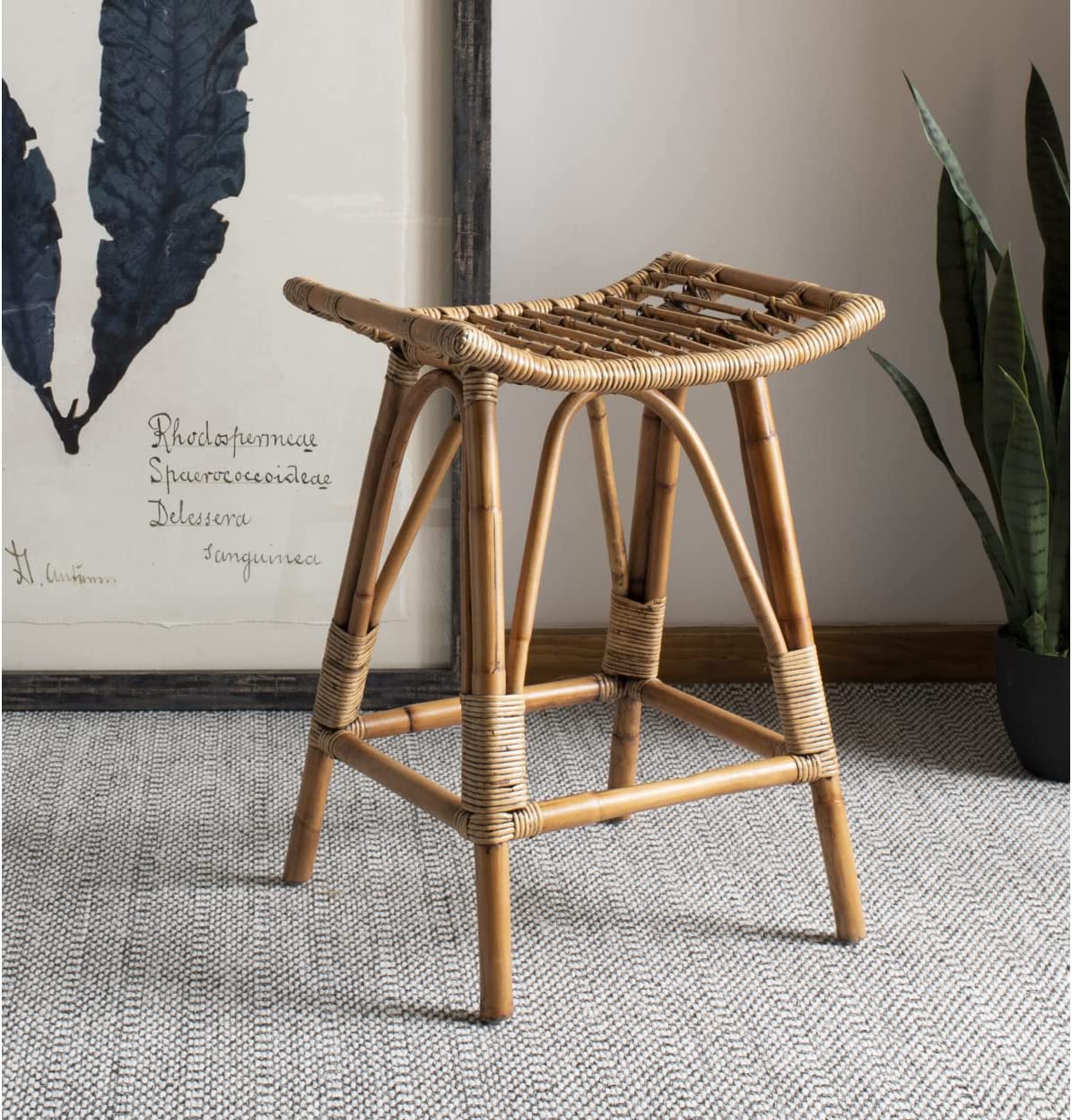 rattan wooden stool chair with curved edges and breathable seat creative bohemian chic living room furniture for home office kitchen low counter stools made from natural materials