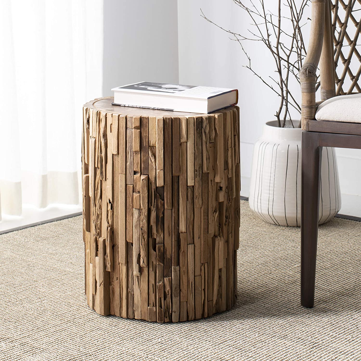 round rustic wooden stool for modern farmhouse living room decor inspiration reclaimed shiplap unique side table multipurpose furniture ideas for bedroom home office reading nook