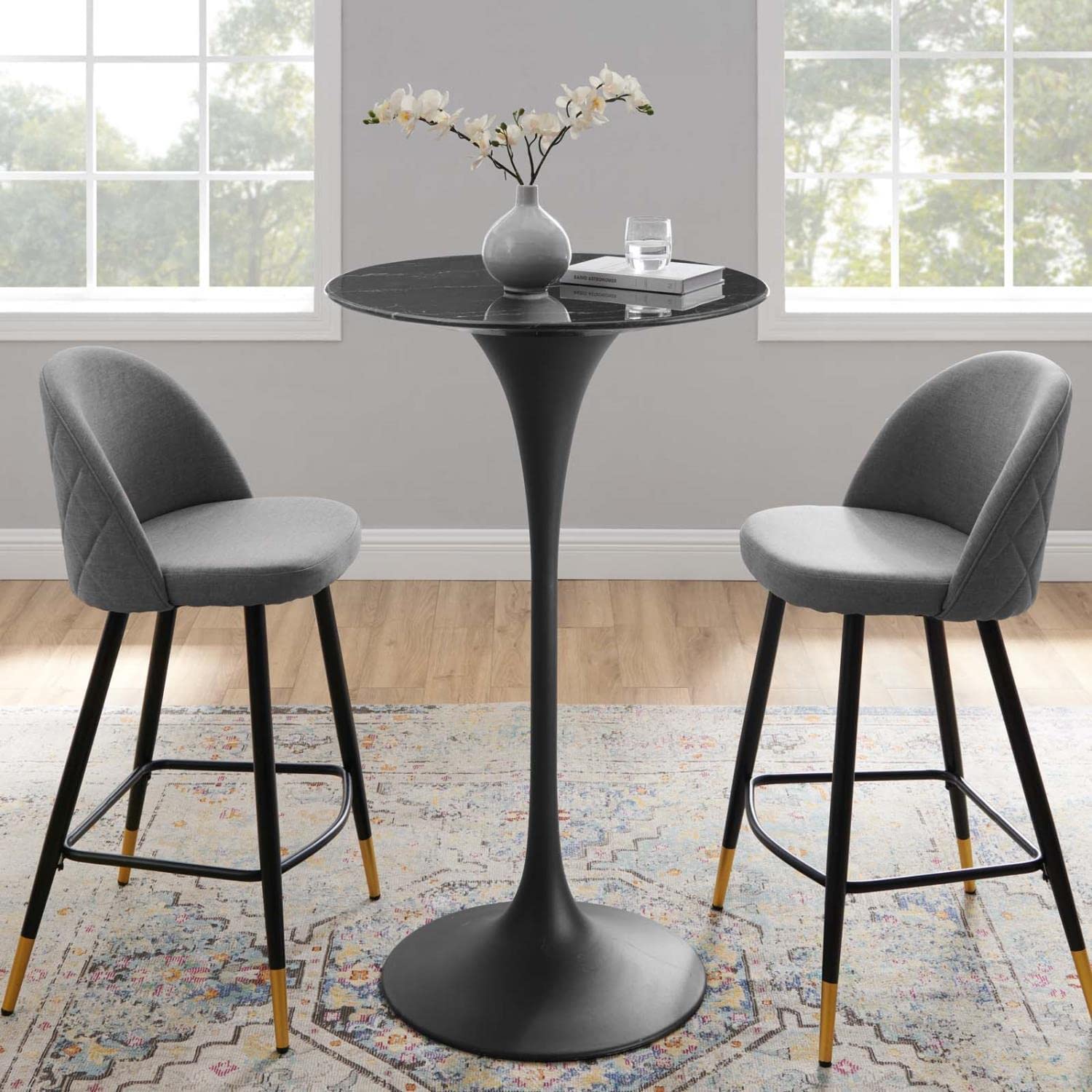 small bar height bistro table with flared base and faux marble tabletop black bar tables for small kitchen decor space saving furniture ideas for breakfast nook furniture