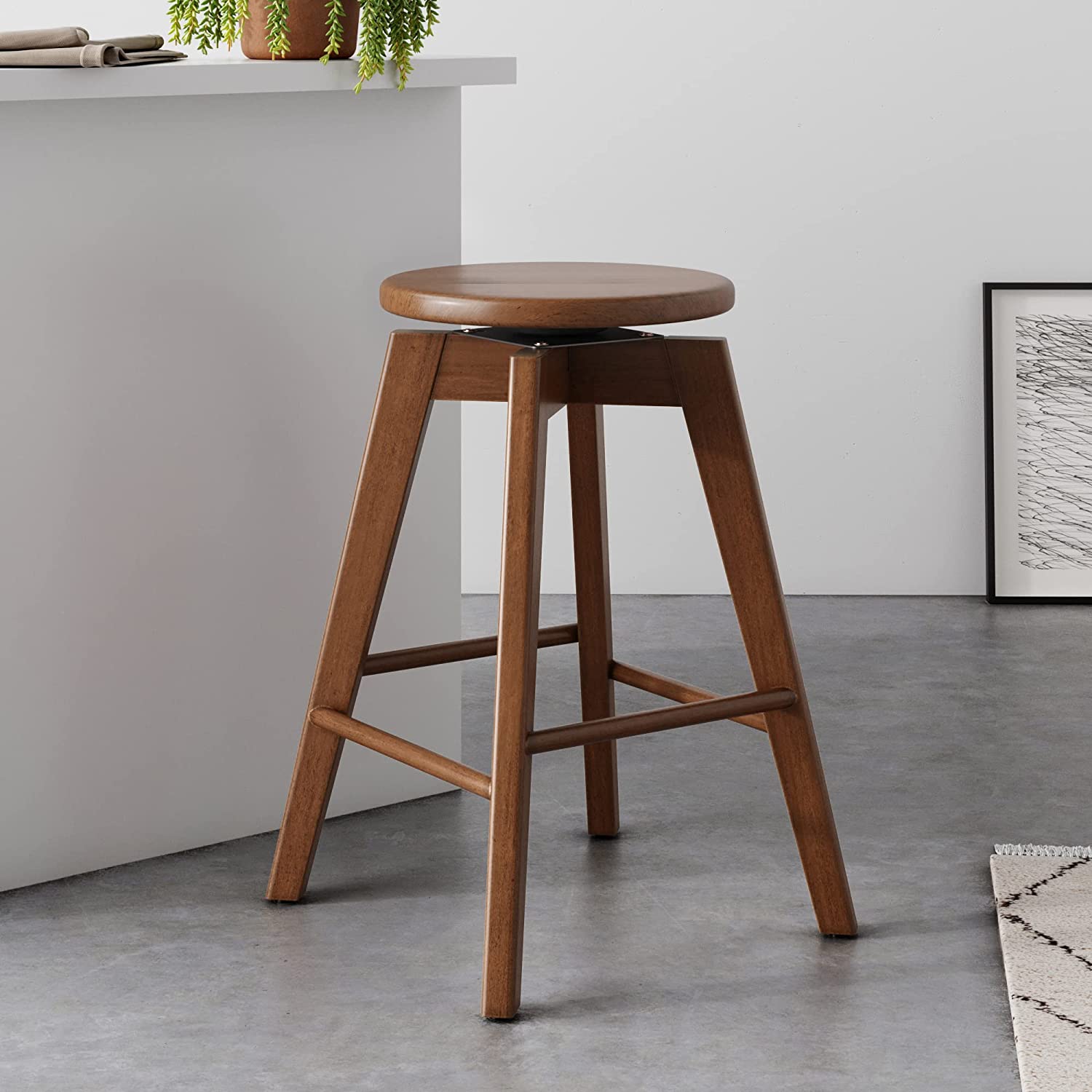 swivel round wooden stool with four legs low kitchen seating for counter height dining chair inspiration round wood stools for sale cheap on amazon solid wood construction brown