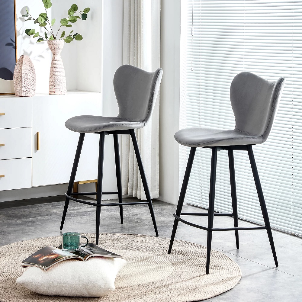 wingback upholstered bar stools for mid century modern kitchen decor theme eat in dining space bar height furniture for kitchens minimalist contemporary decor grey velvet