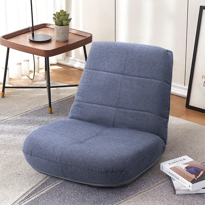 bluish grey floor chair with leaning adjustable backrest cushioned innerspring supportive floor seating for home office bedroom work from home seating for the floor comfortable