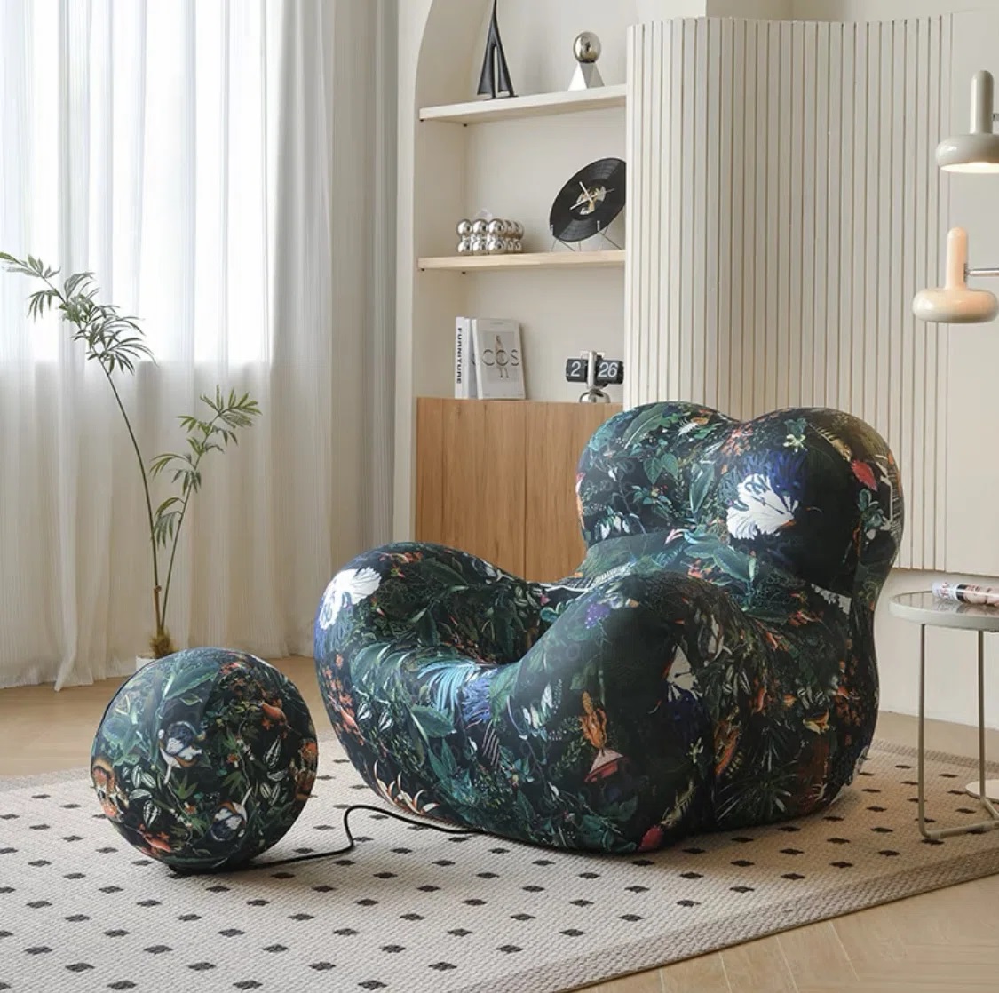 body shaped blue and green accent chair sculptural living room statement piece furniture high quality Gaetano Pesce reproduction floral print upholstery