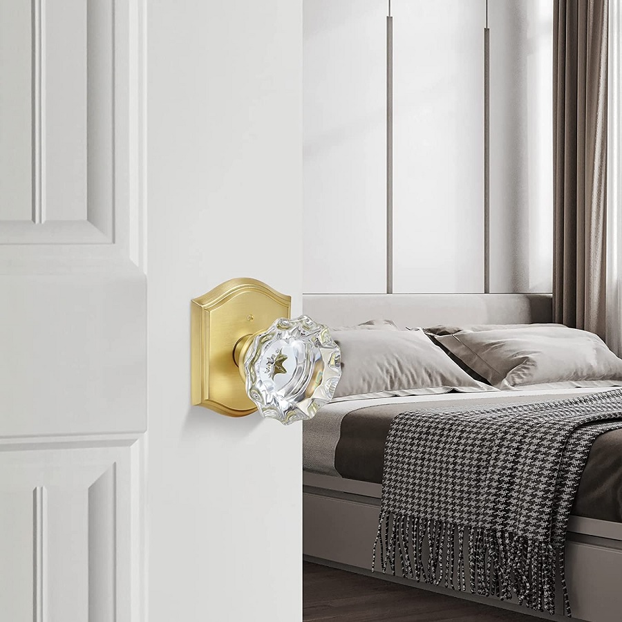 cheap gold and glass door knob for bedroom faceted gemlike glass doorknob with arched gold rosette backplate elegant door hardware for sale on amazon affordable passage privacy