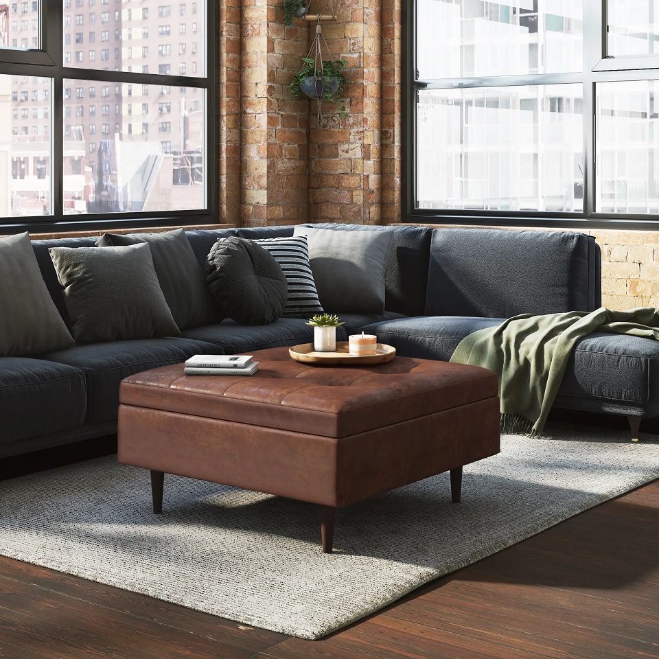 classic brown leather ottoman storage for living room mid century modern multipurpose cocktail ottoman with lift top hydraulic lid storage furniture ideas for traditional decor