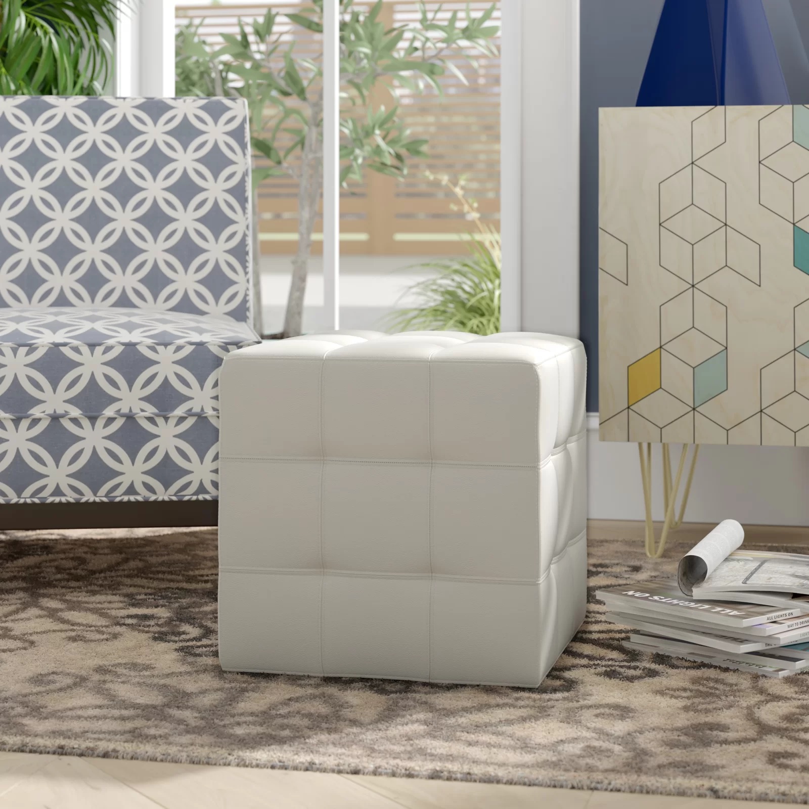 cute white leather chair with ottoman cube shaped ottomans for sale cheap online faux leather upholstery side table footrest multipurpose furniture for dorm room bedroom living