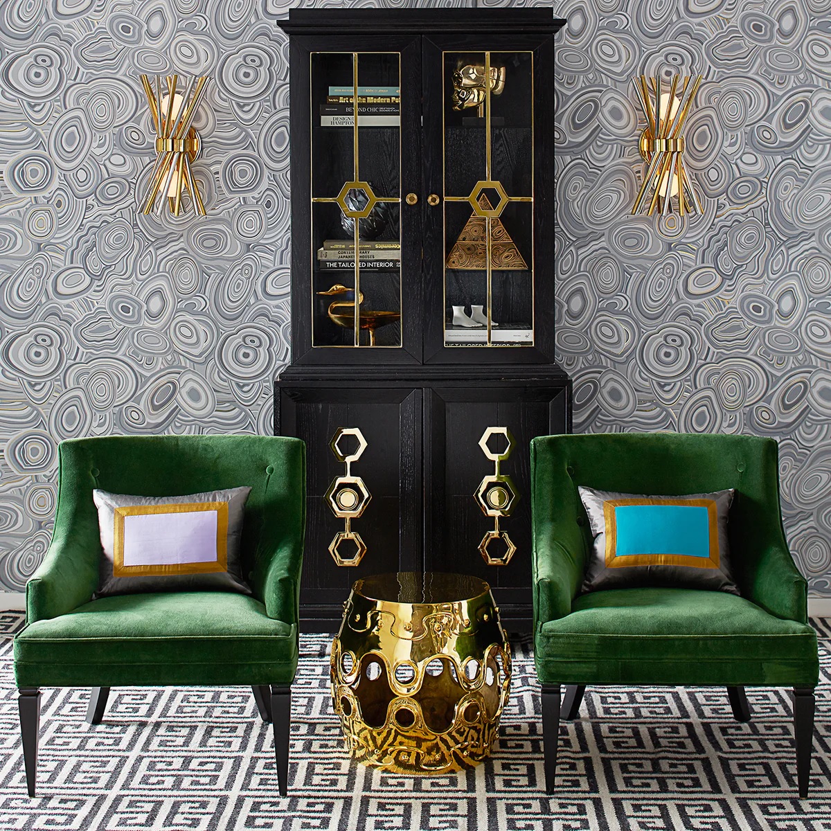 designer emerald green accent chair where to buy Jonathan Adler furniture for sale online beautiful green velvet with tapered empire legs customizable wood finish options