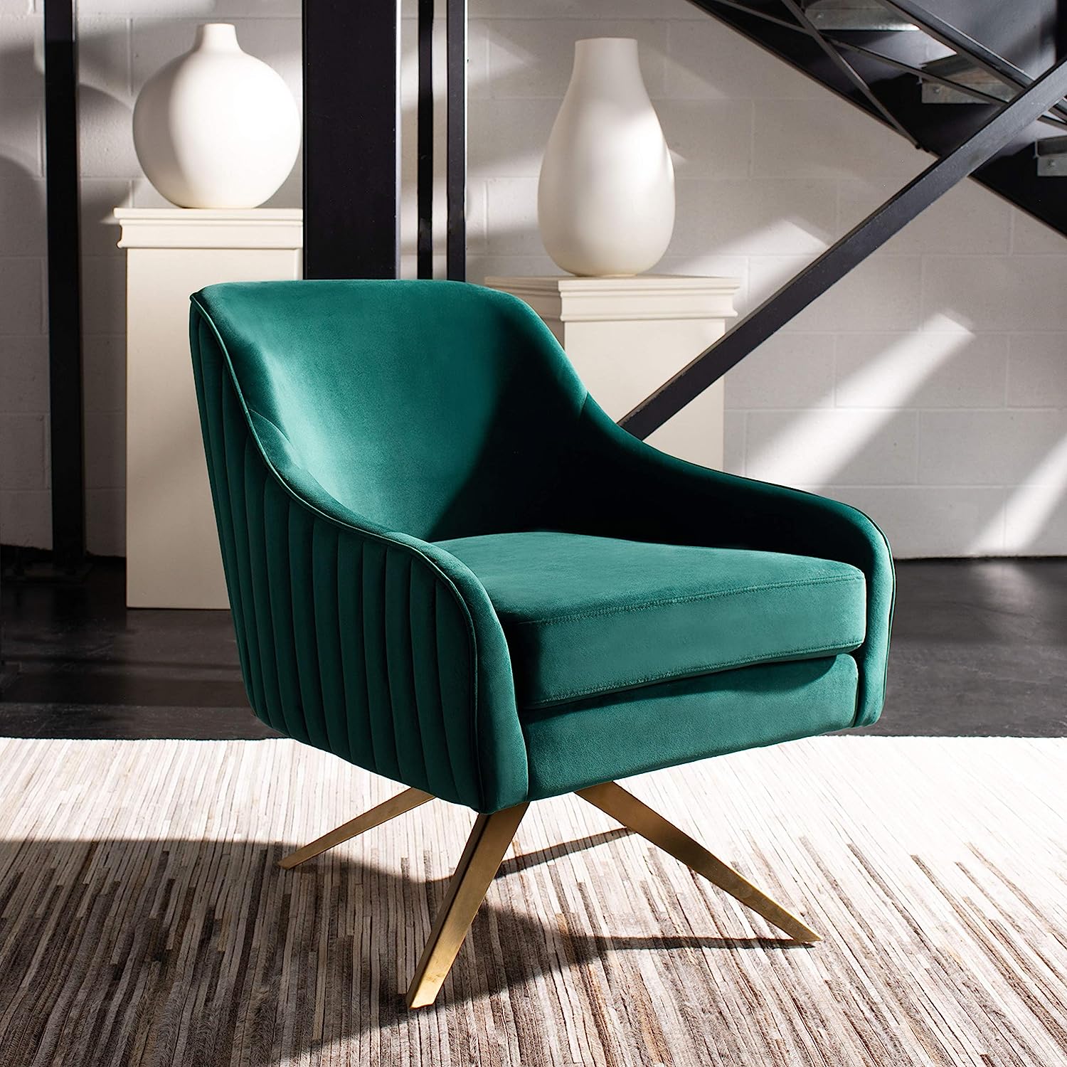 glam jade green accent chair with tufted exterior and golden four star base swivel seat stylish modern living room furniture for glamorous decor theme modern chairs