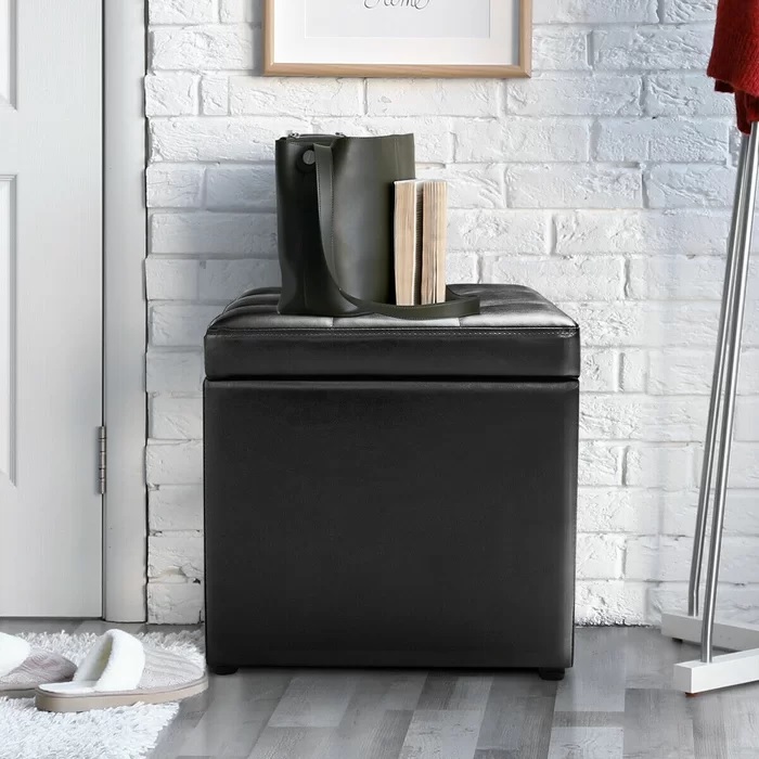 glossy cube leather ottoman with interior storage compartment multipurpose living room furniture creative seating ideas for entryway vanity chair with storage tufted faux leather