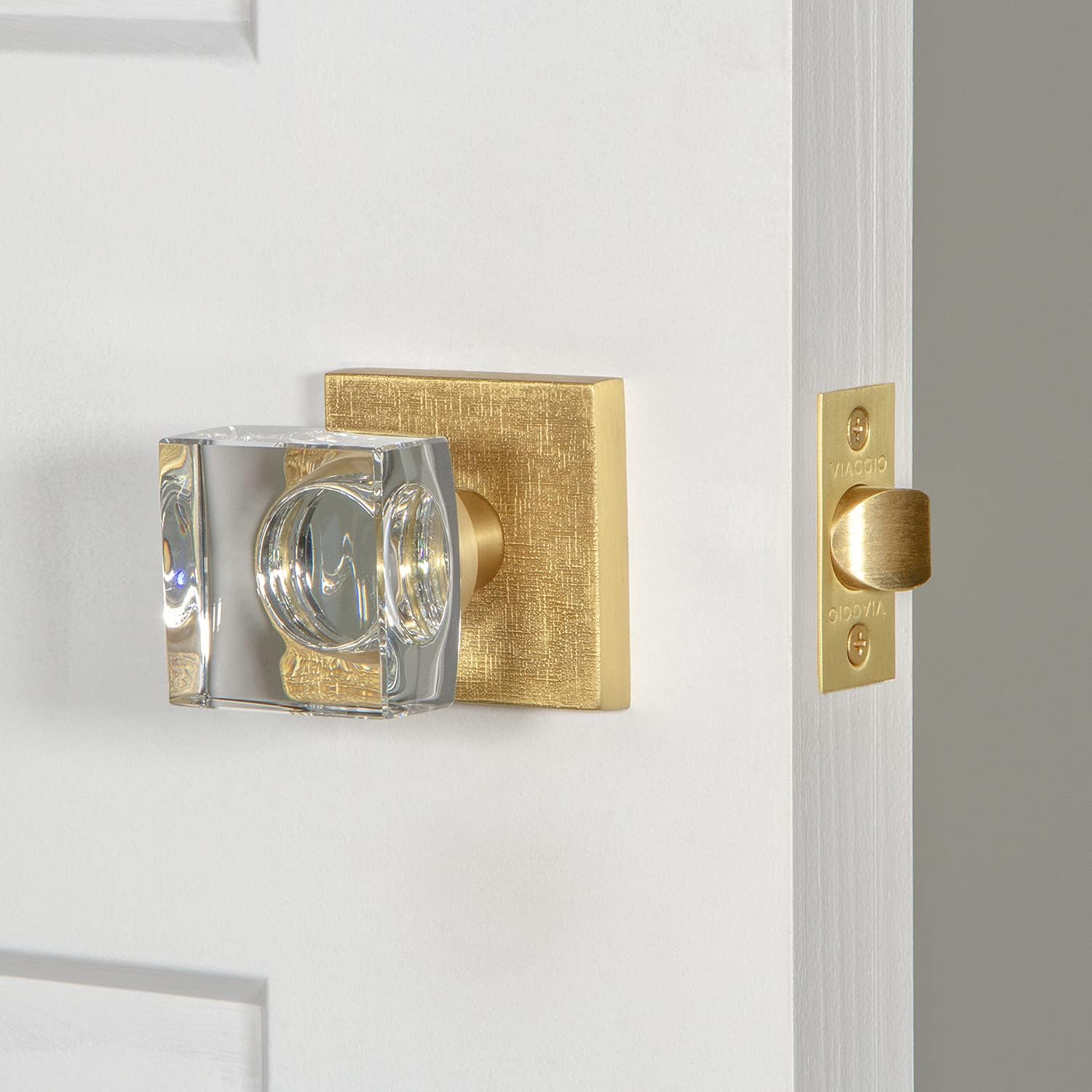 gold door knobs with square glass doorknob and golden textured square rosette backplate unique modern luxury hardware for contemporary door sophisticated accessories for bedroom