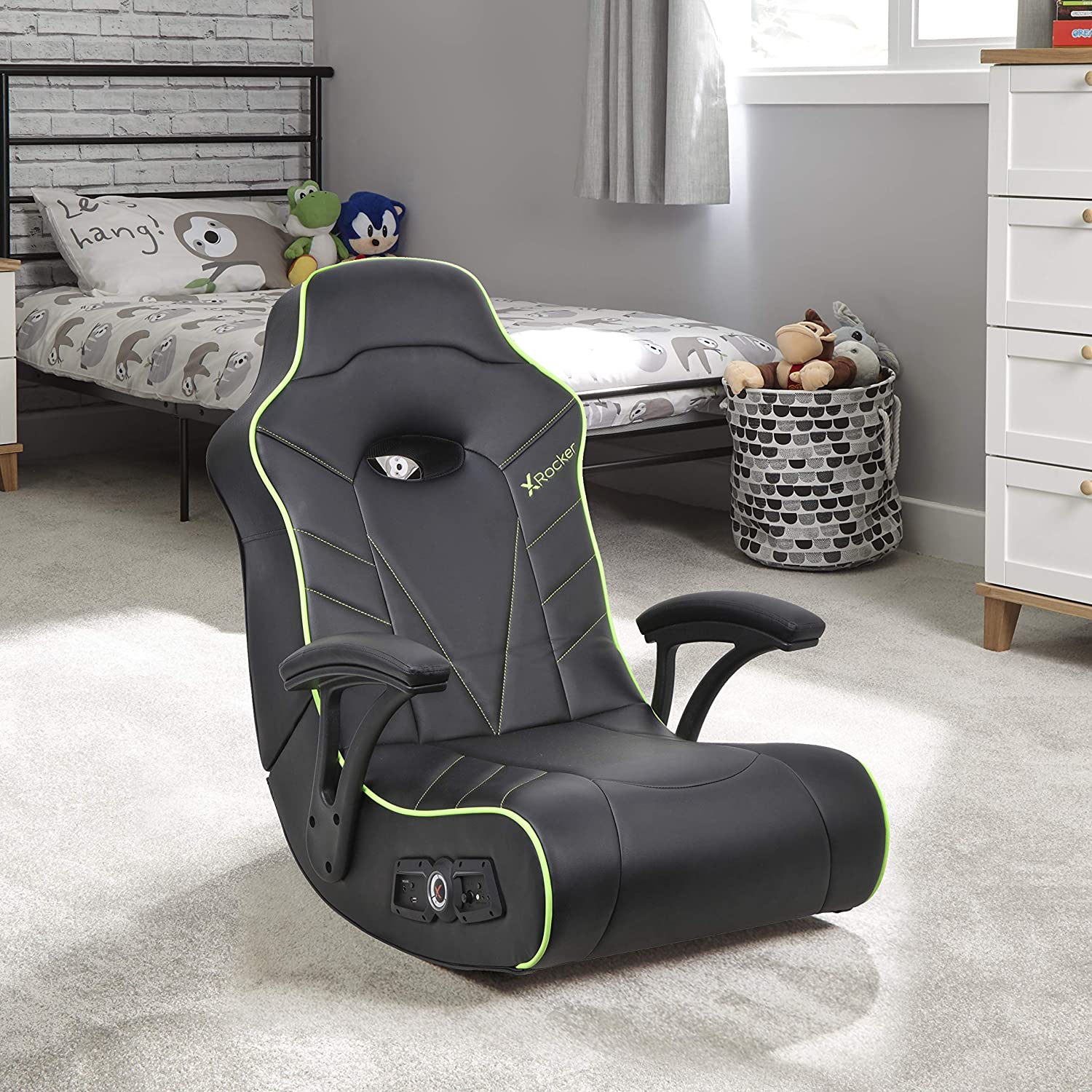 green and black floor gaming chair with speakers bluetooth gamer chairs for sale online affordable floor rockers with armrests comfortable gamer chairs that promote circulation