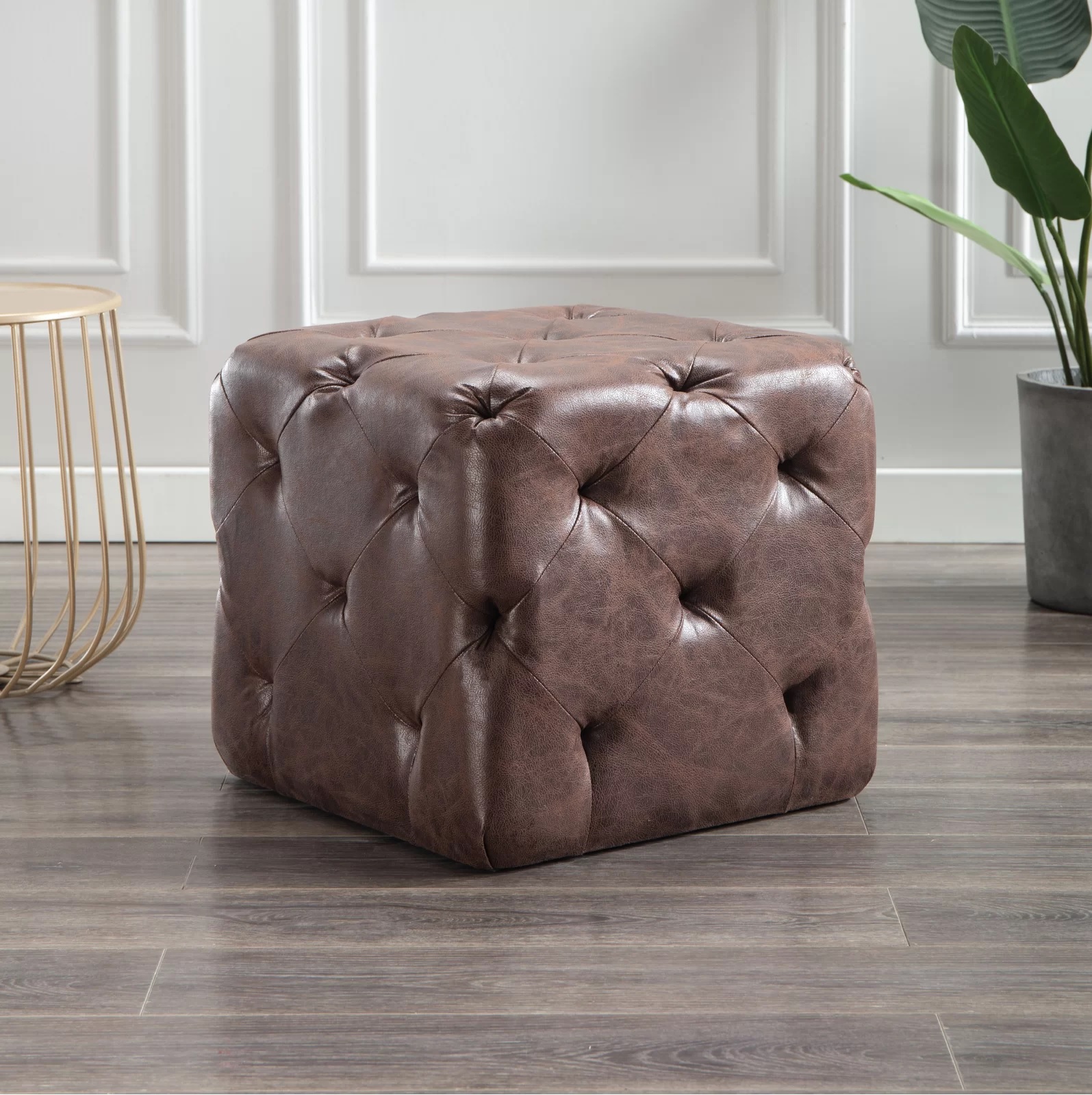 medium brown leather cube ottoman with tufted detailing cube shaped ottomans for sale online creative traditional footrest side table design unique modern farmhouse vanity chair