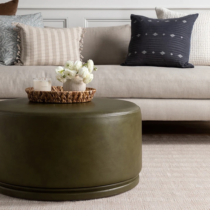 olive green round leather ottoman luxury living room furniture for sale online upholstered cocktail ottomans for sofa sectional large genuine leather tables classic decor