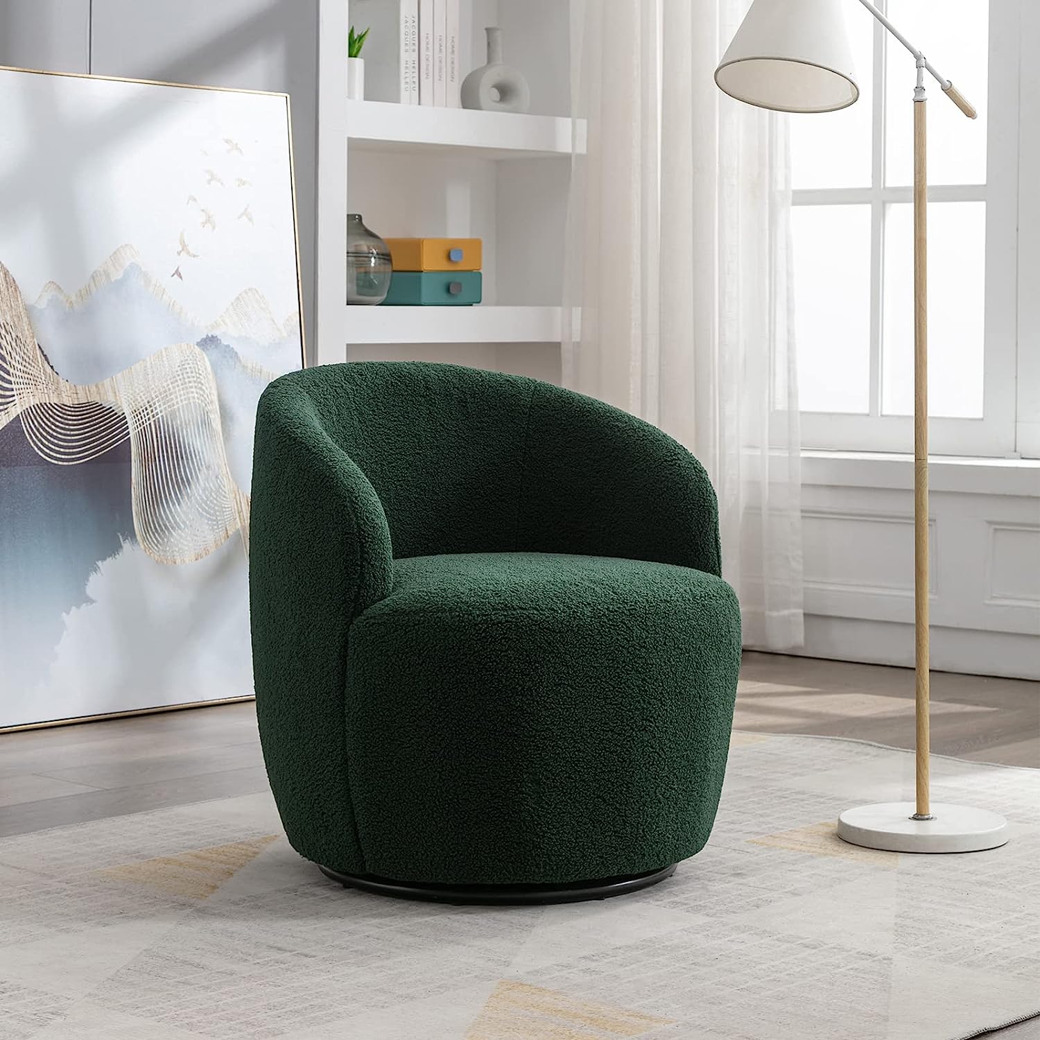 round green boucle accent chair with swivel base compact furniture ideas for living room entryway bedroom home office seating inspiration low backrest small size