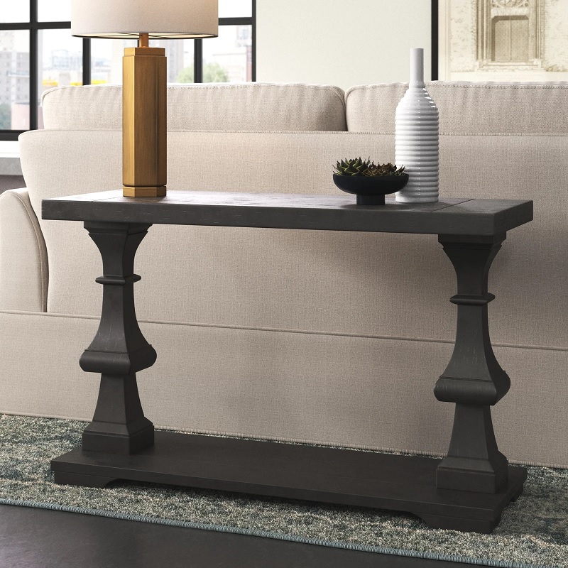 architectural double pdestal black console table with unique carved legs beautiful traditional living room furniture inspiration classic sofa tables solid wood construction