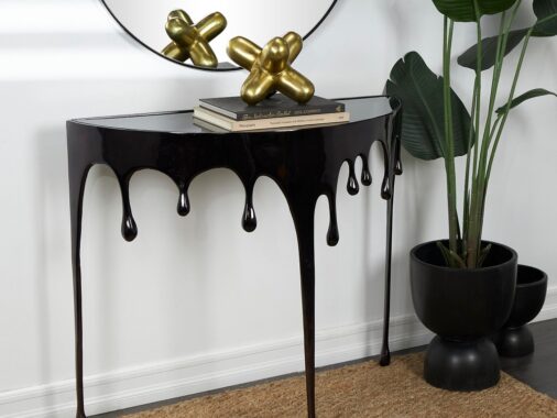 artistic abstract black modern console table with drip pattern shape unique postmodern furniture for sale online creative artsy industrial tables for living room hallway