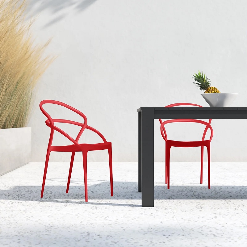 bright red outdoor patio furniture for small spaces colorful dining chairs for poolside tables cute space saving plastic chairs to use outside stackable modern