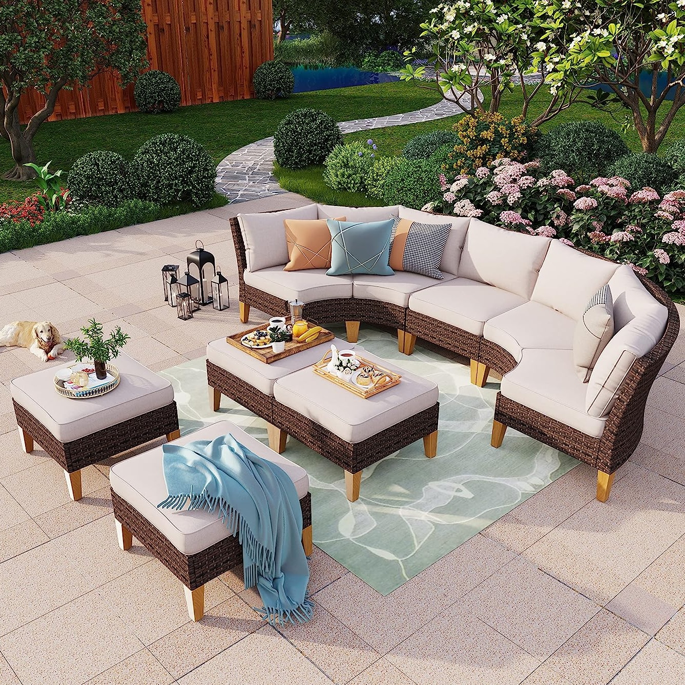 curved outdoor patio furniture sectional faux wicker with thick cushions comfortable customizable furniture sets for patio poolside create your own resort quality seating