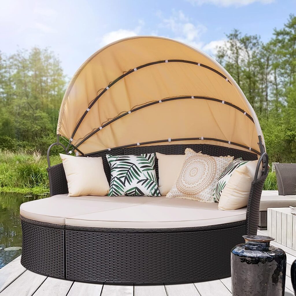 Large Round Outdoor Daybed With Retractable Canopy Modular Design ...