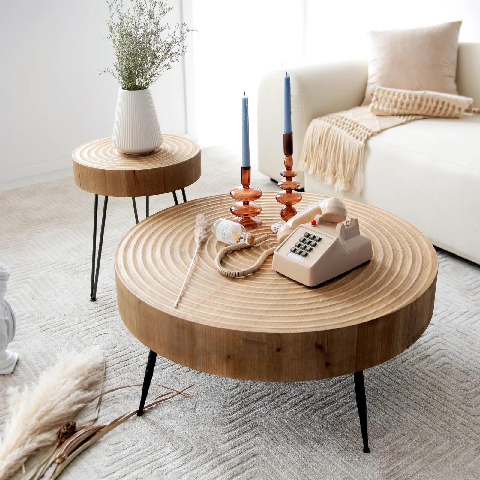 matching coffee table and side table living room furniture set ridged surface creative modern farmhouse living room tables for sale online nesting design round shape hairpin leg