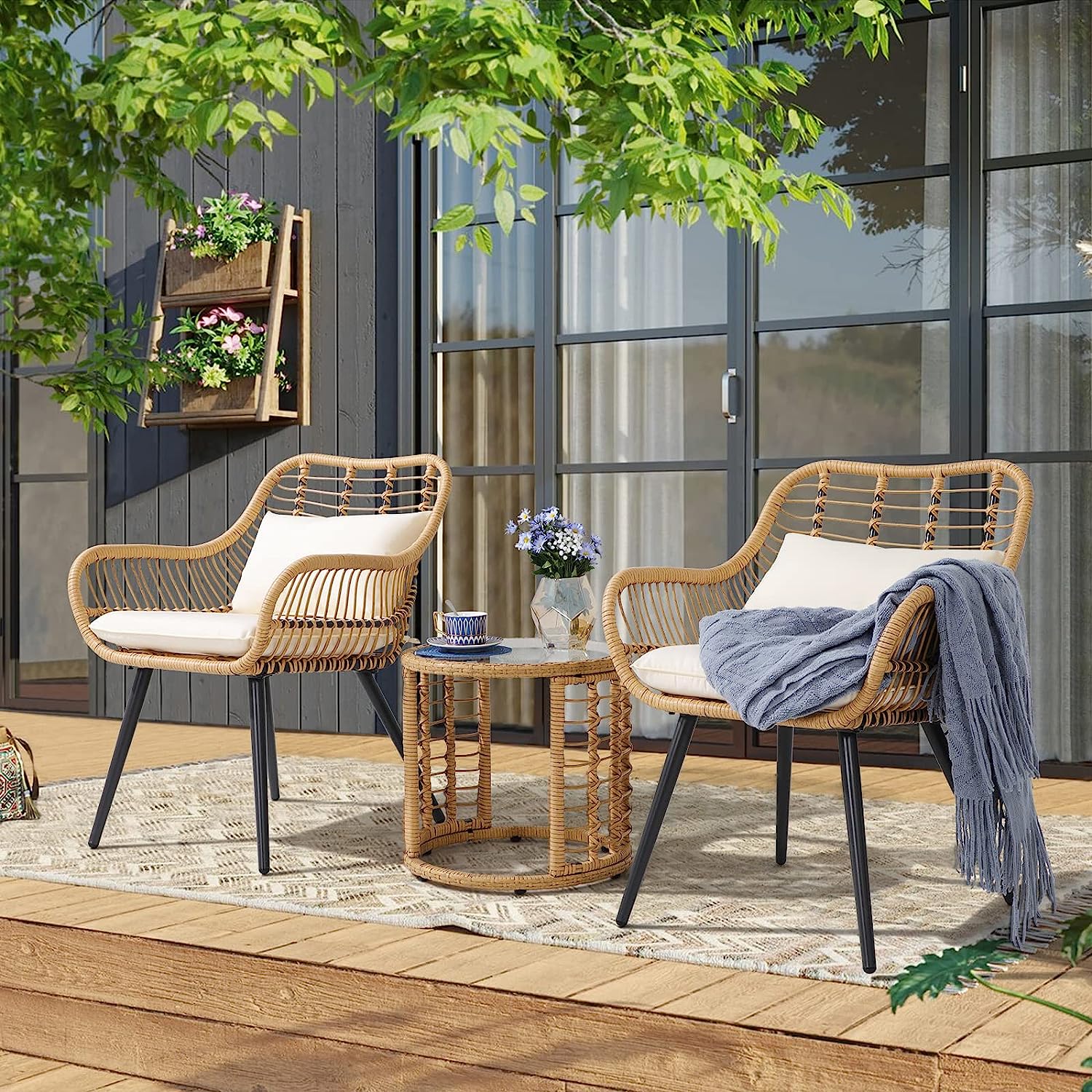 outdoor small patio furniture set for tiny balcony decor theme inspiration poolside living room seating for sale online faux rattan construction removable white cushions