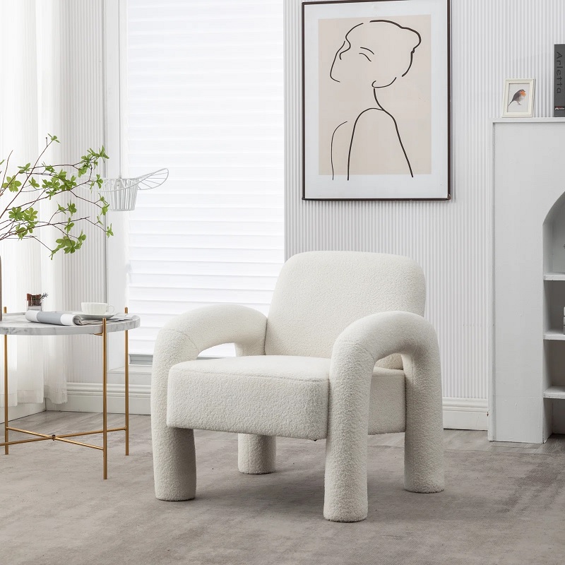 postmodern comfy white chair with boucle upholstery geometric living room furniture for sale online unique sculptural seating ideas arched sides contemporary bedroom seat cozy