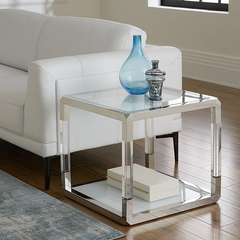 silver acrylic and glass side tables for living room cube shaped contemporary end table for sofa glam furniture inspiration high quality designer furniture on wayfair milk glass