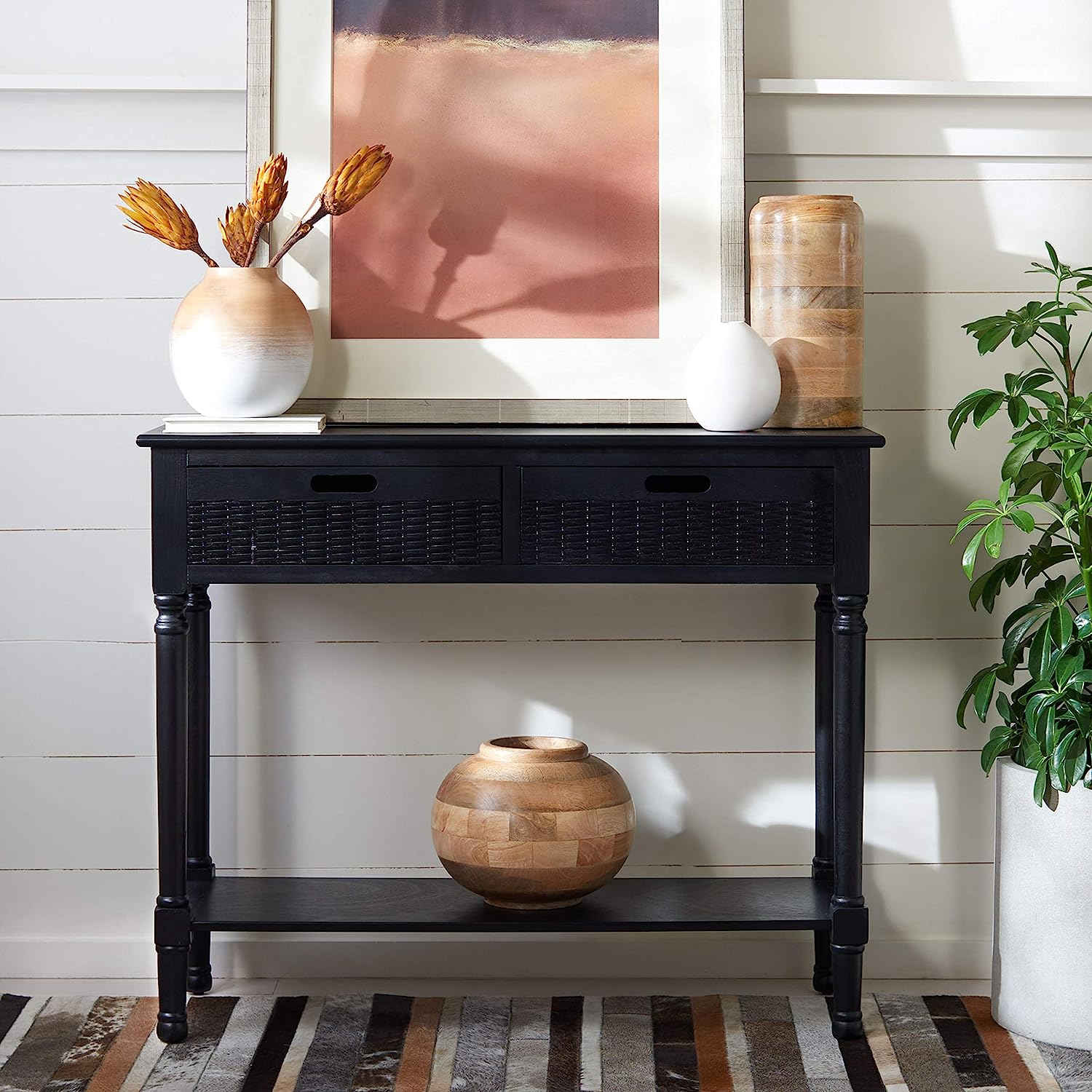 smaller black console table with drawers convenient organization and storage ideas for tiny entryway layout cute tables to put at the end of a hallway two drawer tables