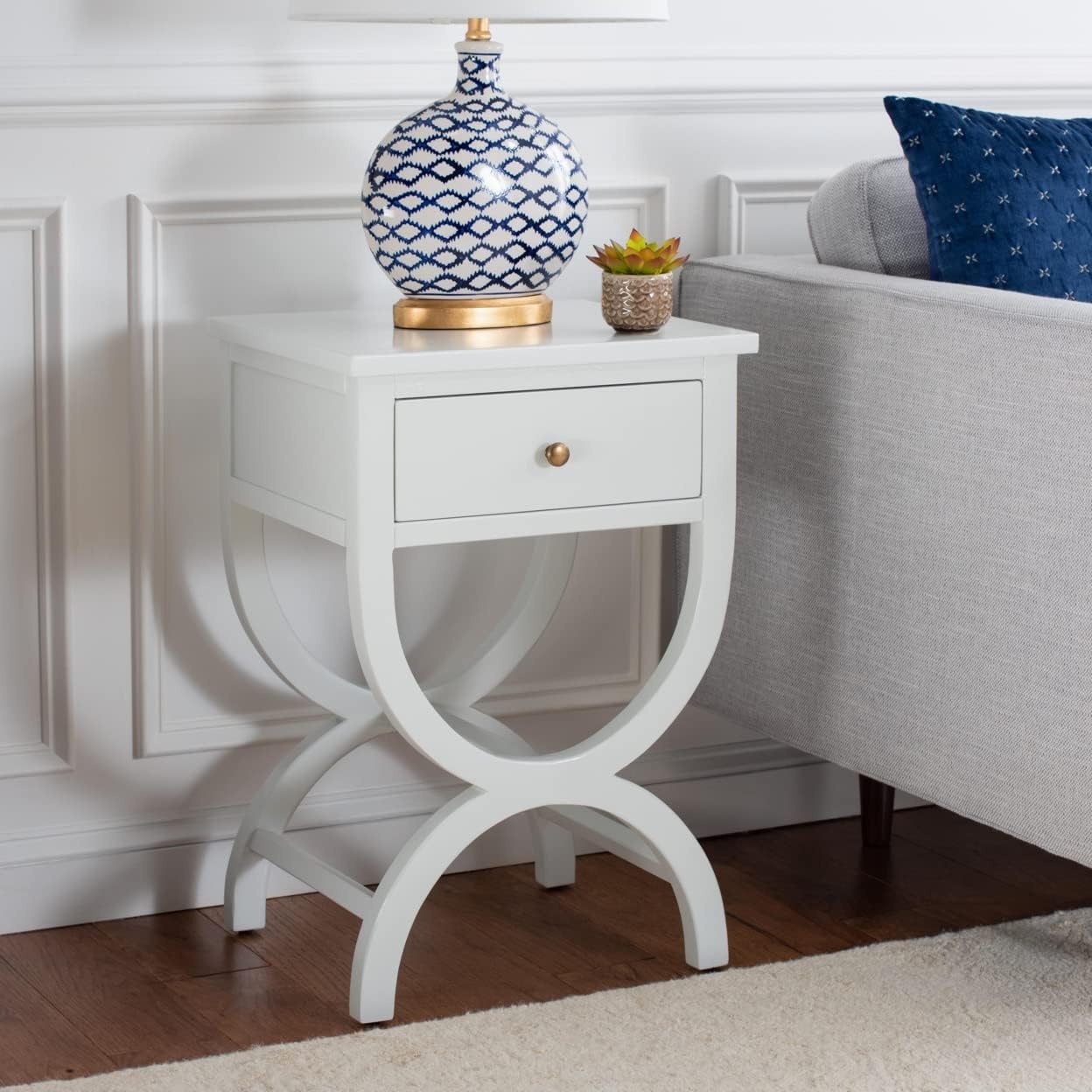 sophisticated white end tables for living room arched shape base classic contemporary furniture for transitional decor theme storage drawer how to stay organized sofaside