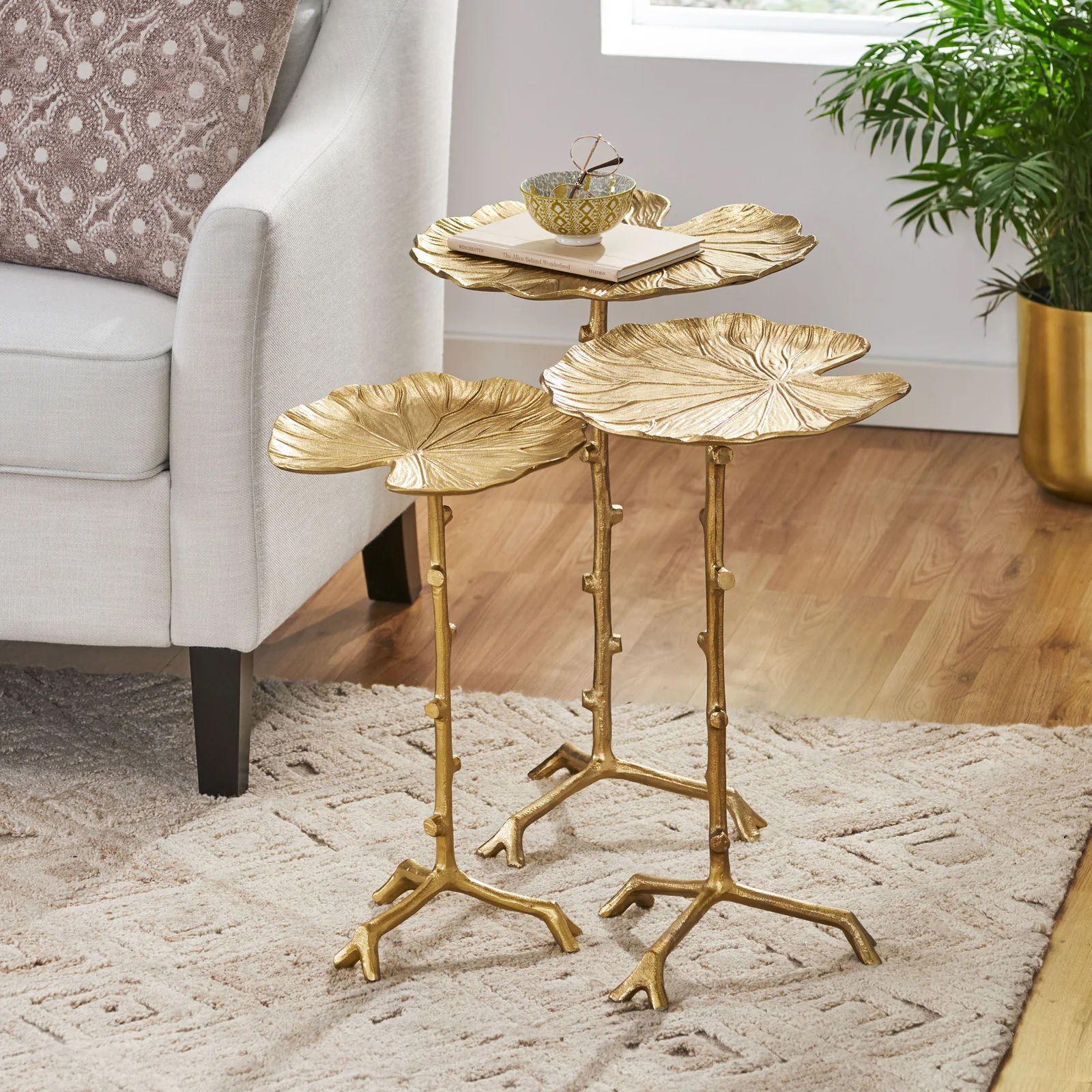 unique end tables for living room sculpted cast aluminum lily pad drink tables grouping small accent tables set artistic living room furniture for surrealist decor inspiration