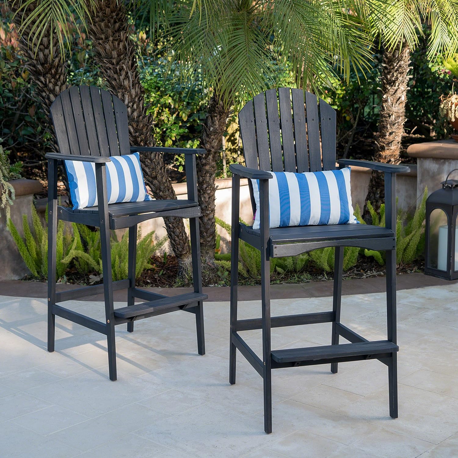 Adirondack outdoor wood bar stools with black finish beautiful solid wood barstools with tall backrest and sturdy armrests large footrest comfortable weather resistant patio